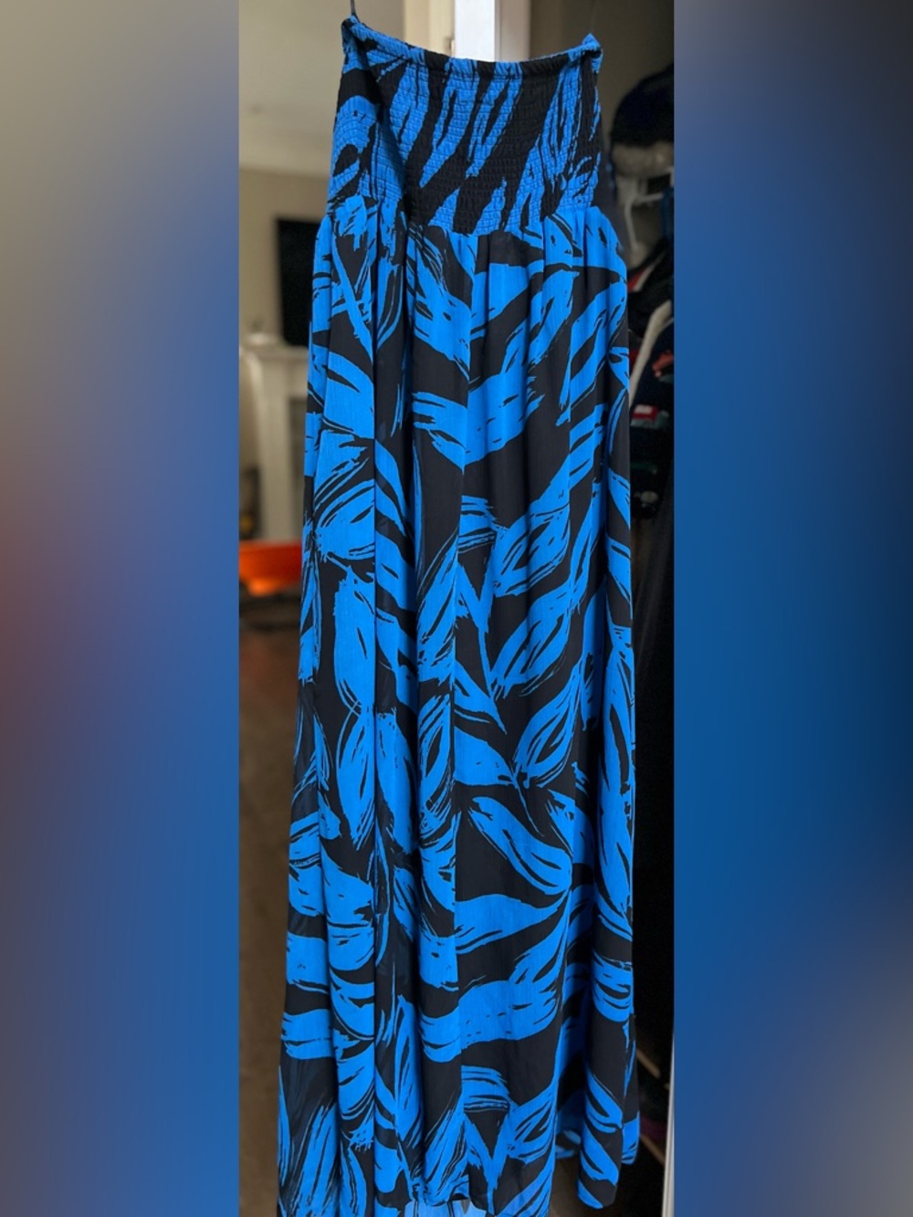 Lane Bryant Black Maxi Skirt with Bold Blue Leaf Print
